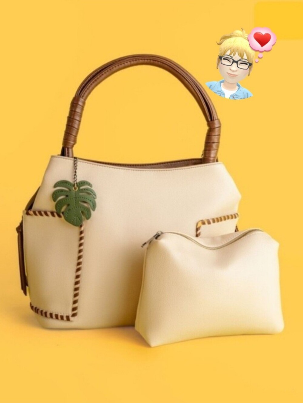 NWT cream vegan leather 2 piece Hobo handbag tote bag